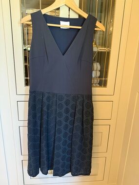 Akris Punto Navy V-Neck Eyelet Midi Dress 10
